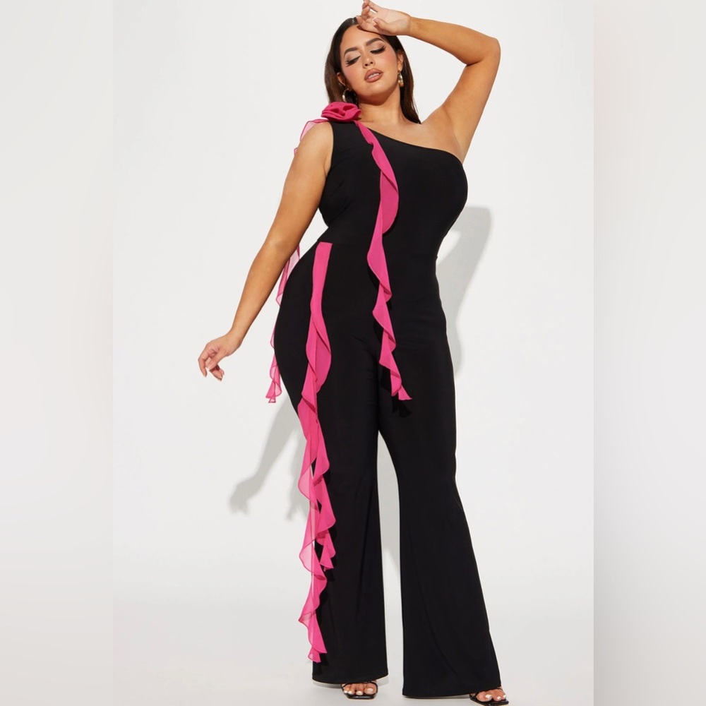 Elegant Black and Pink One-Shoulder Jumpsuit
